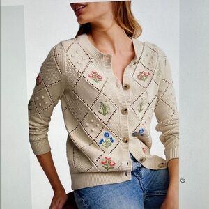 NWT XL Boden Cotton Floral Embroidered Cardigan